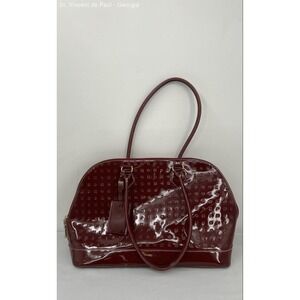 Arcadia Genuine Patent Leather Dome Zip Satchel Bag Red Bag Top Handle Italy